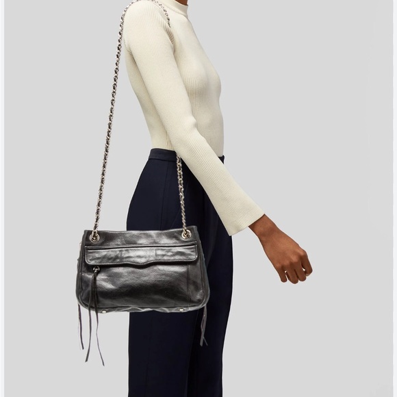 Rebecca Minkoff Handbags - Rebecca Minkoff Black Leather Swing Shoulder Bag with Gold Straps